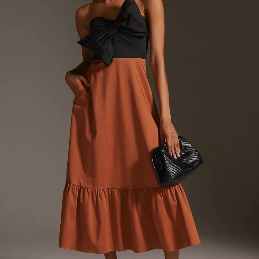 Anthropologie Black Motif BowTie Dress Hutch size 4P NWT Cocktail Party Midi